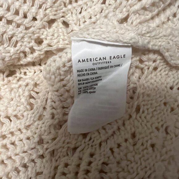 American Eagle Crochet Tie-Back Sweater, Cropped, Cream, Size L - Picture 3 of 8